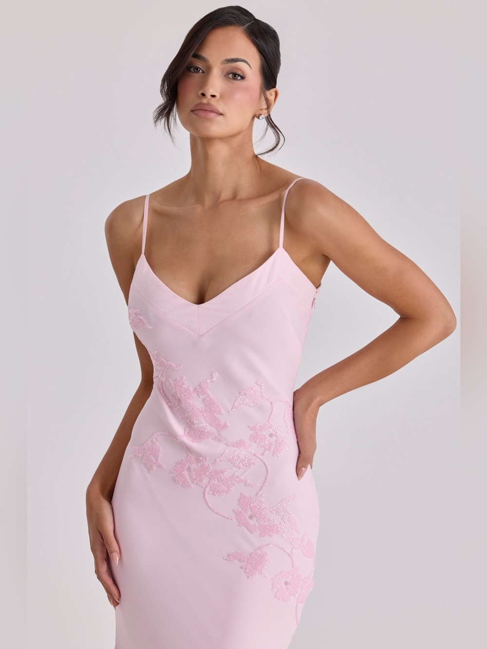 House of CB ANASTELLE Pink Hand Beaded Embellished Satin Maxi Dress NWOT - Picture 8 of 10